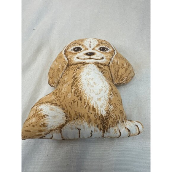 Vintage Dog Shaped Stuffed Pillow Brown Tan White Decorative Accent Cushion - Picture 3 of 3